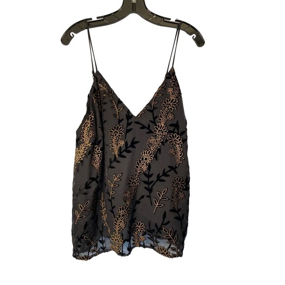 Lost + Wander Women's Black/Gold Velvet Flocked Camisole Size L NWT - Picture 1 of 10